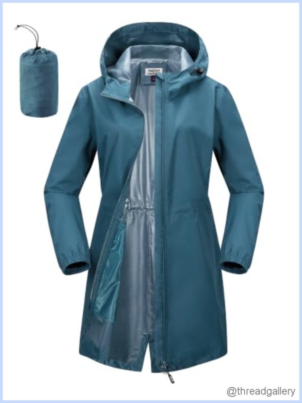 Waterproof Long Rain Jacket with Hood Packable Women's